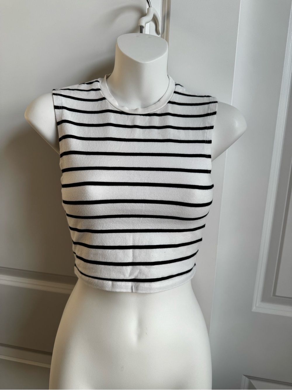 ZARA White and Black Striped Cropped Tank